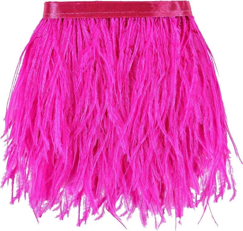 whitefeather 2 Yards 4-6inch Dyed Ostrich Feathers Trim Fringe for DIY Dress Sewing Crafts Ostrich Feathers Costumes Decoration (hot Pink) - Image 1